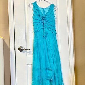 vintage long blue rose dress